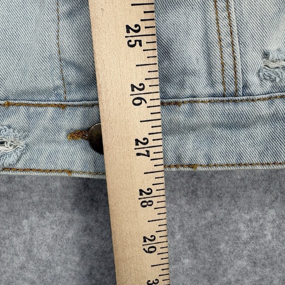 Mono B Denim Jean Jacket Womens M Light Wash Distressed Shredded Ripped Grunge - Picture 3 of 8